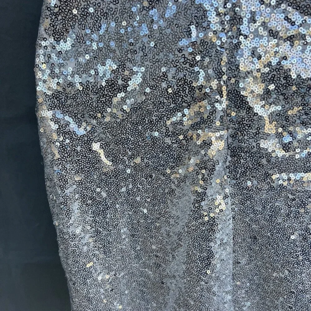 Lulu's Size M Silver Sequin Spaghetti Strap Party Mini Dress Draped V-Neck - Picture 3 of 6